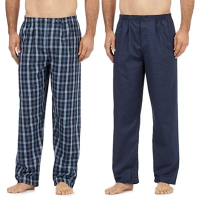 Maine New England Big and tall pack of two navy cotton checked pyjama bottoms